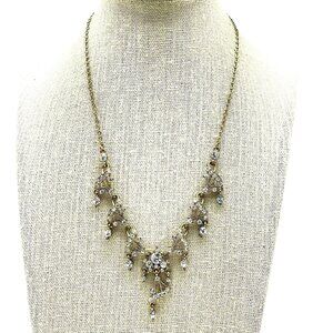 Vintage VCLM Gold Tone Rhinestone Fringe Necklace Signed